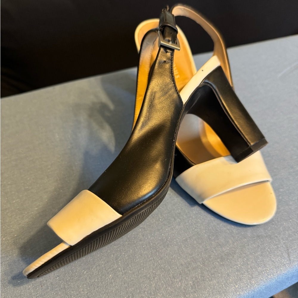 Black & white sharp heel sandal